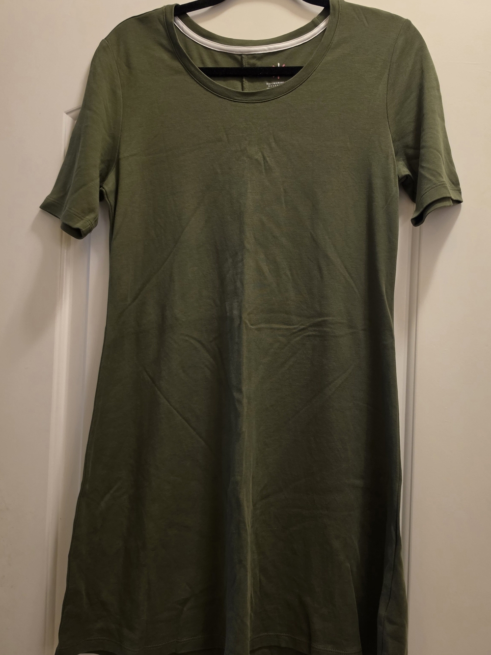 Isaac Mizrahi Olive Green Tee with Pink Floral Logo